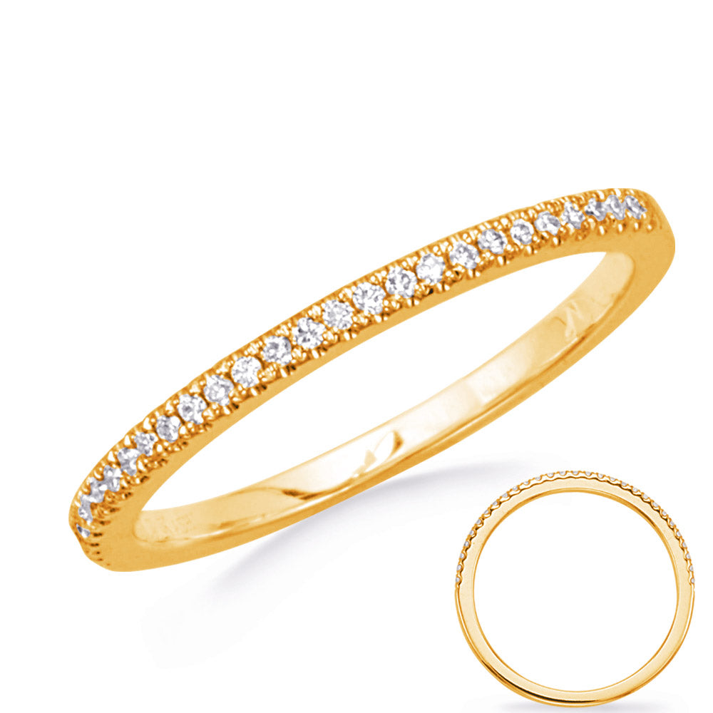 This Band is available in 14K Yellow Gold. There are a total of 29 stones. There are Round with a total carat weight of 0.12 set in a Micro Prong setting.