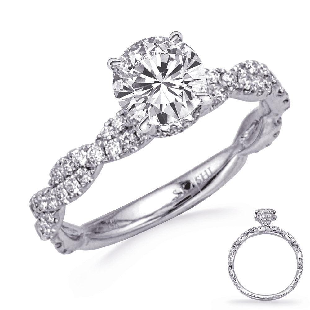 This Engagement Ring  is available in 14K White Gold. There are a total of 86 stones. There are Rounds with a total carat weight of 0.51 set in a Micro Prong setting.