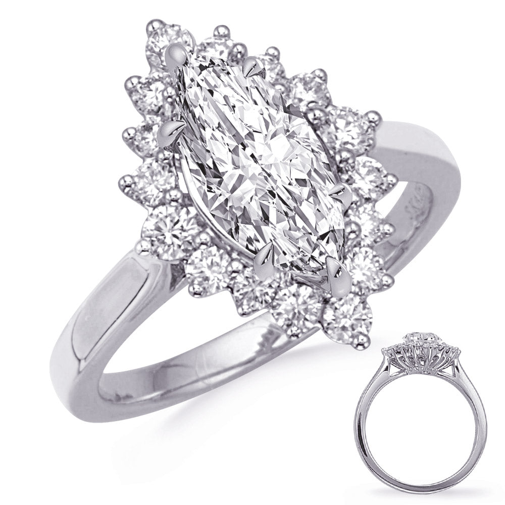 This Engagement Ring  is available in 14K White Gold. There are a total of 16 stones. There are Rounds with a total carat weight of 0.56 set in a Micro Prong setting.