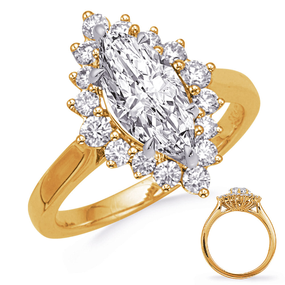 This Engagement Ring  is available in 14K Yellow Gold. There are a total of 16 stones. There are Rounds with a total carat weight of 0.16 set in a Micro Prong setting.