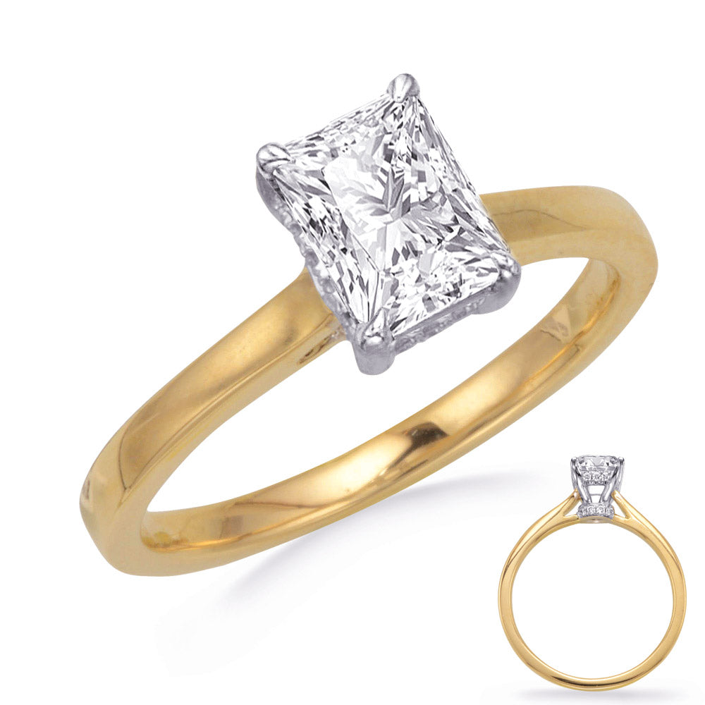 This Engagement Ring  is available in 14K Yellow & White Gold. There are a total of 30 stones. There are Rounds with a total carat weight of 0.19 set in a Micro Prong setting.
