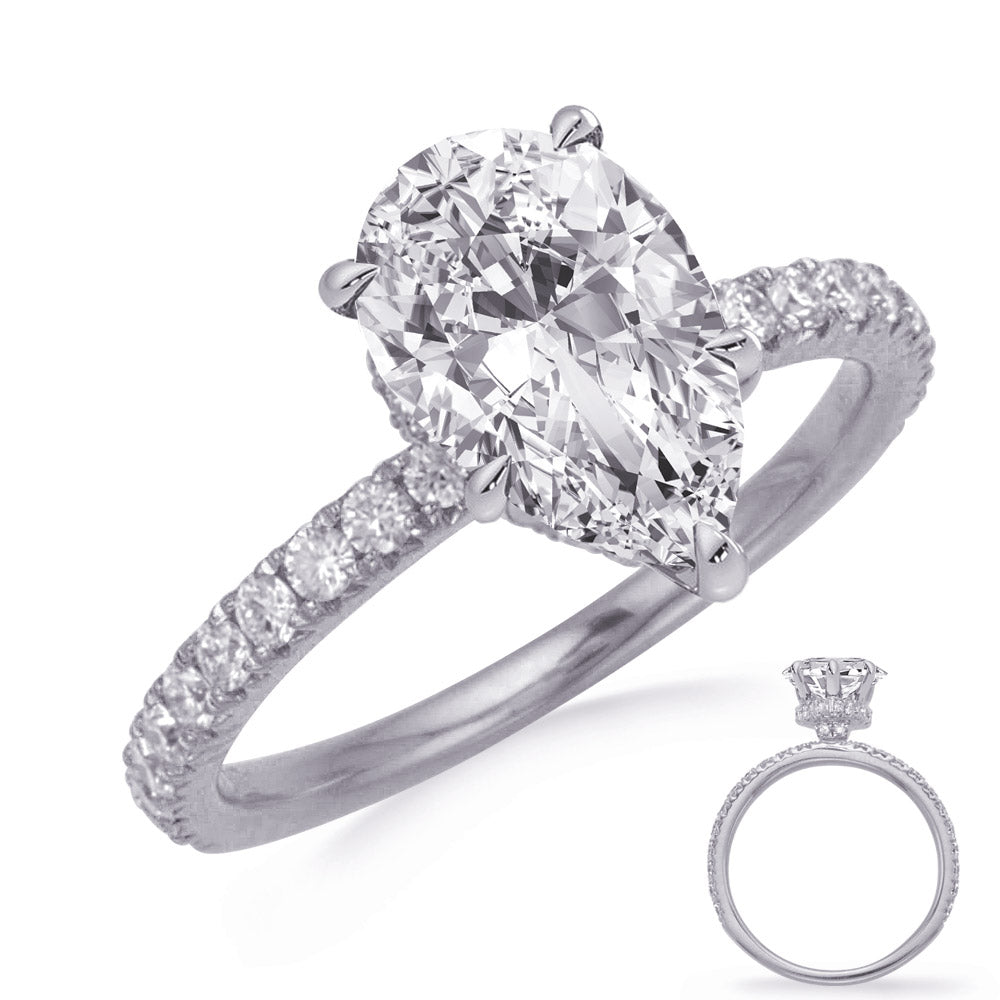 This Engagement Ring  is available in 14K White Gold. There are a total of 48 stones. There are Rounds with a total carat weight of 0.56 set in a Micro Prong setting.