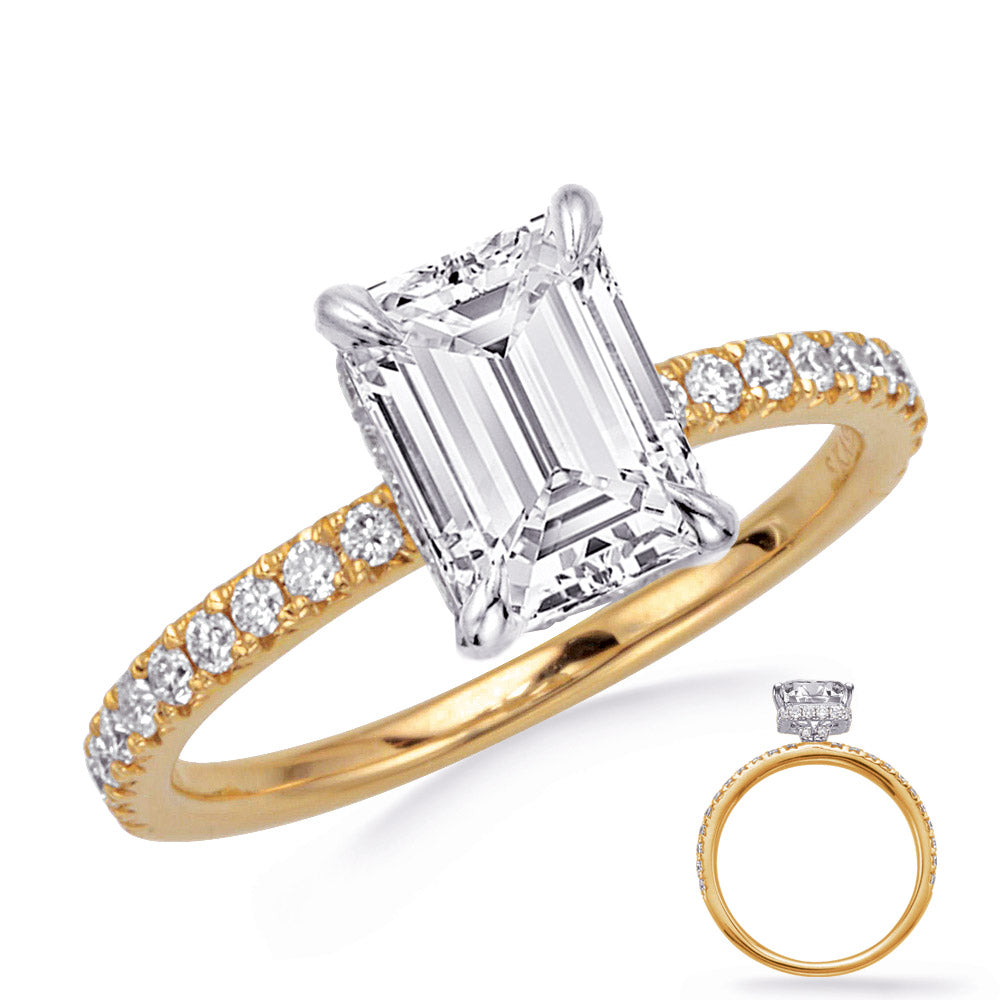 This Engagement Ring  is available in 14K Yellow & White Gold. There are a total of 52 stones. There are Rounds with a total carat weight of 0.57 set in a Micro Prong setting.