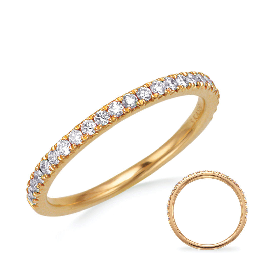 This Band is available in 14K Yellow Gold. There are a total of 23 stones. There are Round with a total carat weight of 0.22 set in a Micro Prong setting.