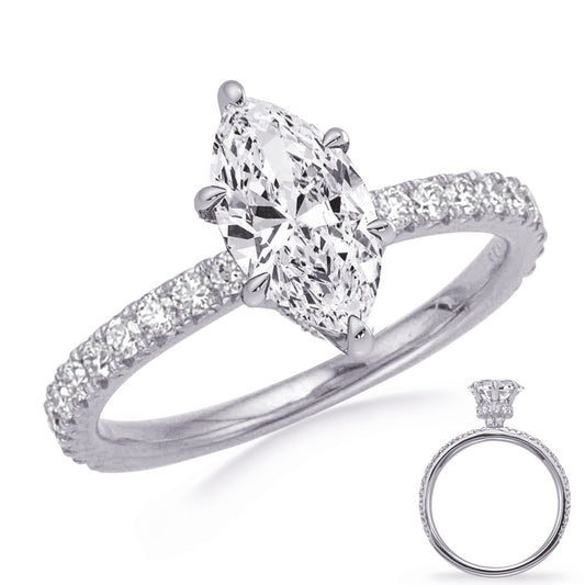 This Engagement Ring  is available in 14K White Gold. There are a total of 42 stones. There are Rounds with a total carat weight of 0.53 set in a Micro Prong setting.