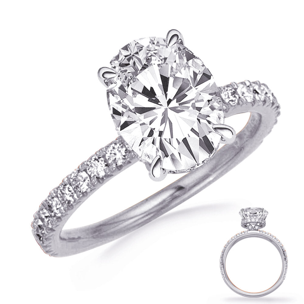 This Engagement Ring  is available in 14K White Gold. There are a total of 48 stones. There are Rounds with a total carat weight of 0.55 set in a Micro Prong setting.