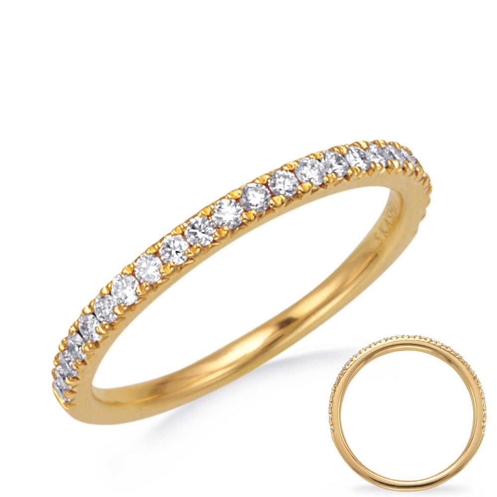 This Band is available in 14K Yellow Gold. There are a total of 24 stones. There are Round with a total carat weight of 0.27 set in a Micro Prong setting.