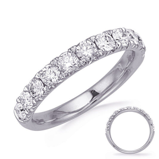 This Band is available in 14K White Gold. There are a total of 11 stones. There are Round with a total carat weight of 1 set in a Bezel Set|Micro Prong setting.