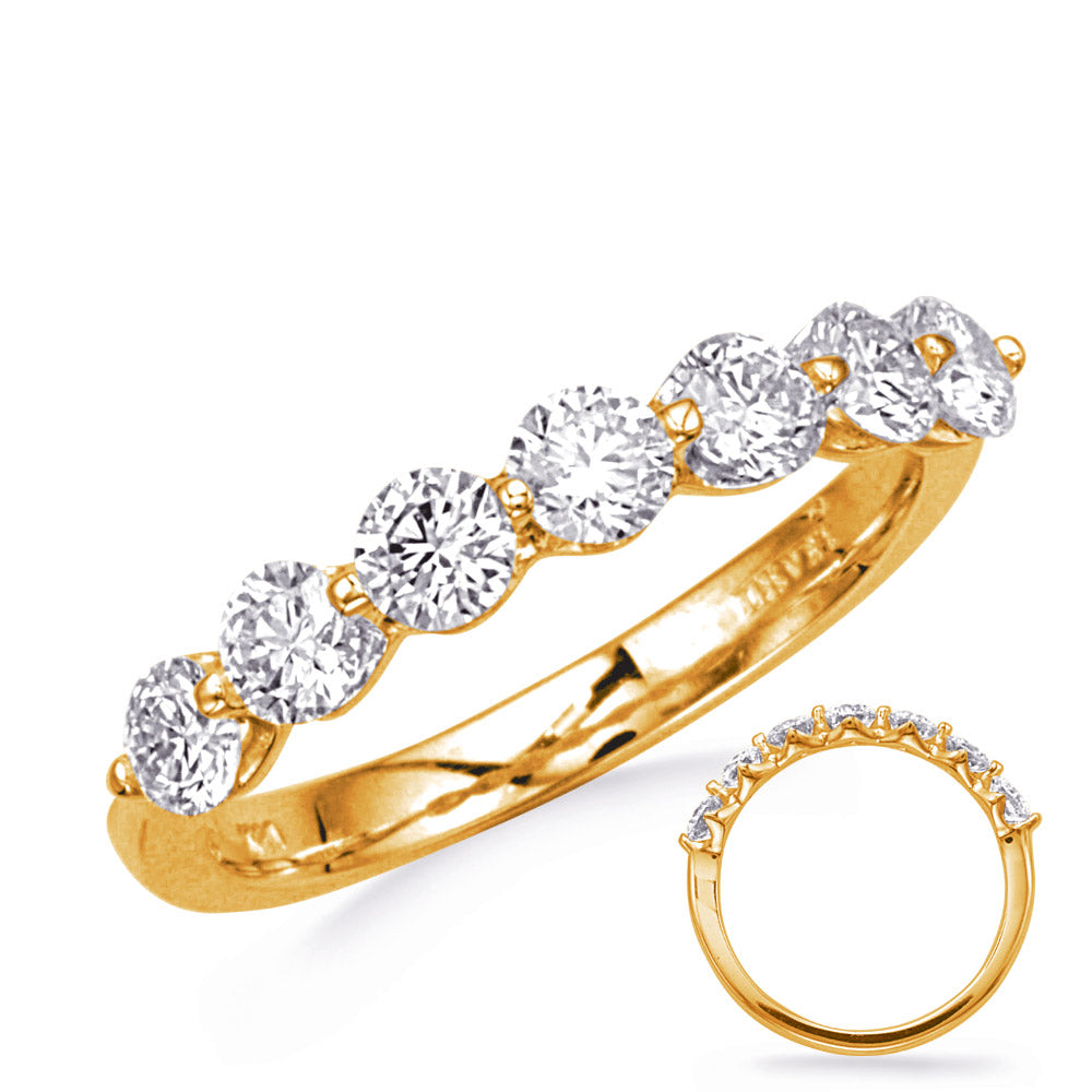 This Band is available in 14K Yellow Gold. There are a total of 7 stones. There are Round with a total carat weight of 1.05 set in a  setting.