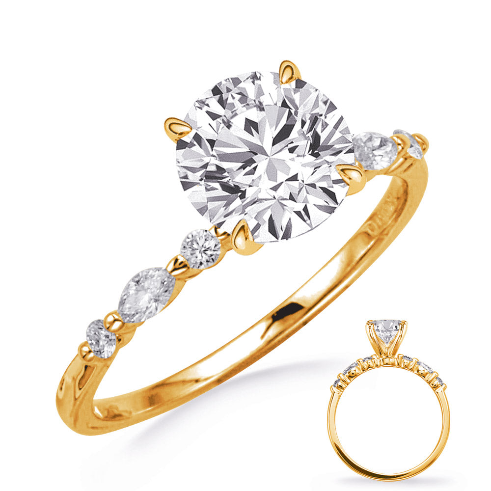 This Engagement Ring  is available in 14K Yellow Gold. There are a total of 6 stones. There are Marquise with a total carat weight of 0.14 set in a Prong Set|Shared Prongs setting.There are Rounds stones with a total carat weight of 0.17 set in a Prong Set|Shared Prongs.