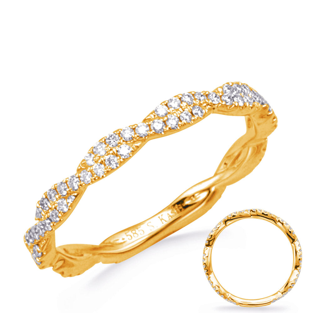 This Band is available in 14K Yellow Gold. There are a total of 79 stones. There are Round with a total carat weight of 0.35 set in a Prong Set setting.