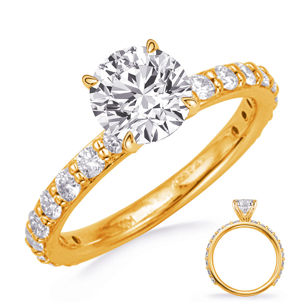This Engagement Ring  is available in 14K Yellow Gold. There are a total of 18 stones. There are Rounds with a total carat weight of 0.7 set in a Prong Set setting.