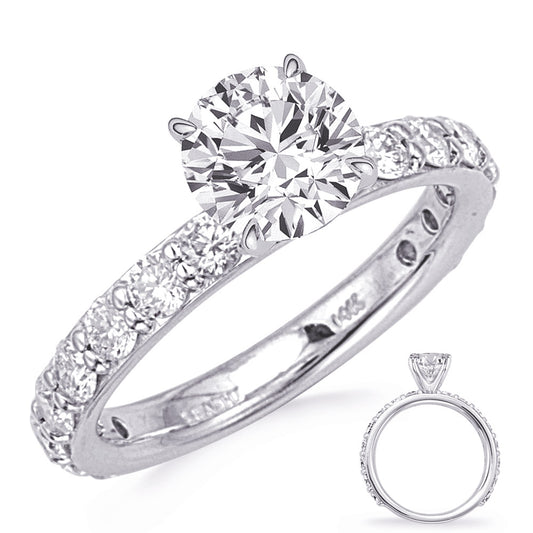 This Engagement Ring  is available in 14K White Gold. There are a total of 16 stones. There are Rounds with a total carat weight of 1.15 set in a Prong Set setting.