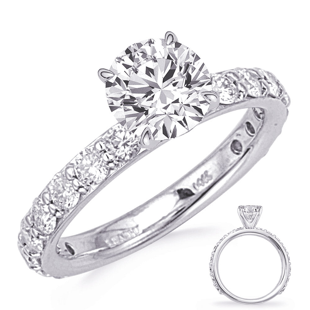 This Engagement Ring  is available in 14K White Gold. There are a total of 16 stones. There are Rounds with a total carat weight of 1.15 set in a Prong Set setting.