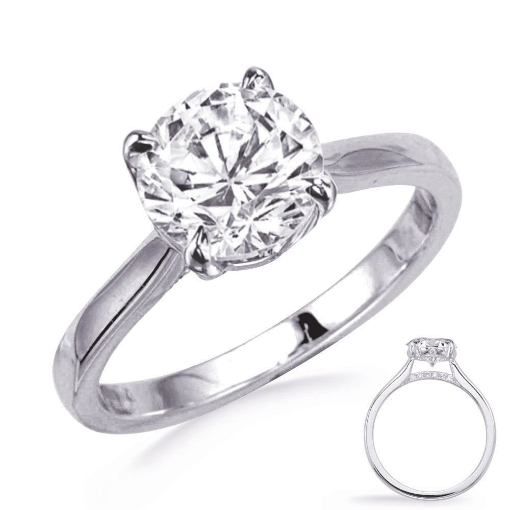 This Engagement Ring  is available in 14K White Gold. There are a total of 14 stones. There are Rounds with a total carat weight of 0.06 set in a Micro Pave setting.