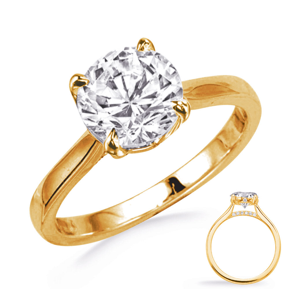 This Engagement Ring  is available in 14K Yellow Gold. There are a total of 12 stones. There are Rounds with a total carat weight of 0.05 set in a Micro Pave setting.
