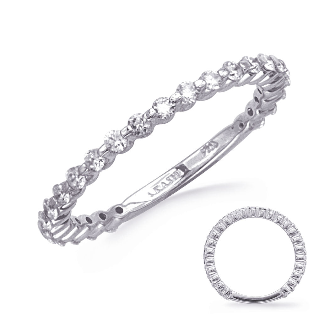 This Band is available in 14K White Gold. There are a total of 25 stones. There are Round with a total carat weight of 0.45 set in a  setting.
