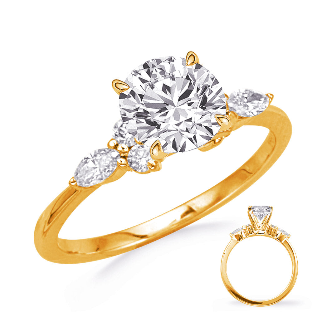 This Engagement Ring  is available in 14K Yellow Gold. There are a total of 6 stones. There are Marquise with a total carat weight of 0.16 set in a Prong Set setting.There are Rounds stones with a total carat weight of 0.14 set in a Prong Set.