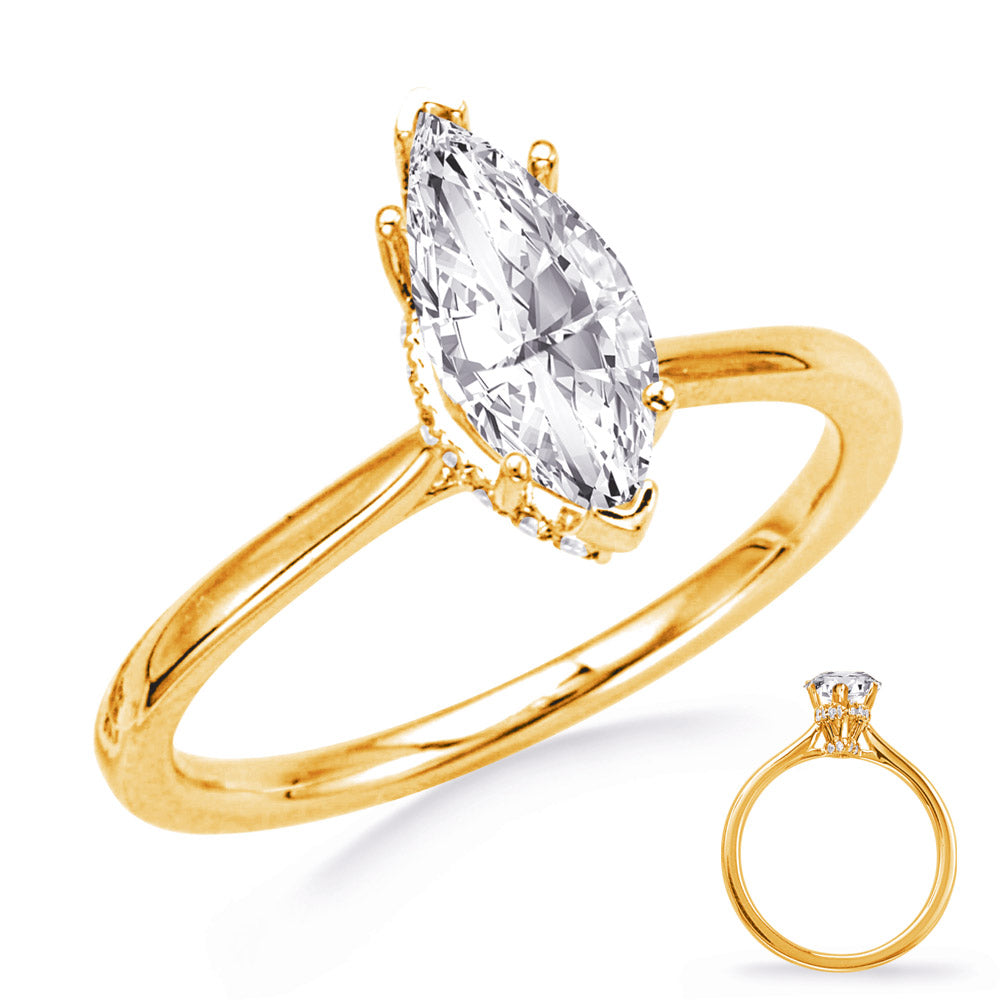 This Engagement Ring  is available in 14K Yellow Gold. There are a total of 26 stones. There are Rounds with a total carat weight of 0.12 set in a Micro Prong setting.