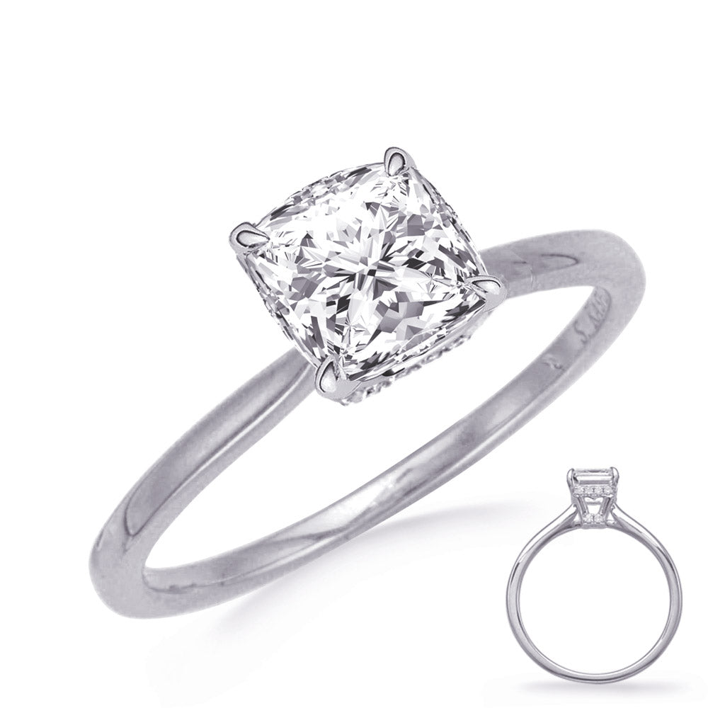 This Engagement Ring  is available in 14K White Gold. There are a total of 26 stones. There are Rounds with a total carat weight of 0.19 set in a Micro Prong setting.