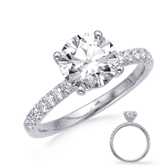 This Engagement Ring  is available in 14K White Gold. There are a total of 44 stones. There are Rounds with a total carat weight of 0.55 set in a Micro Prong setting.