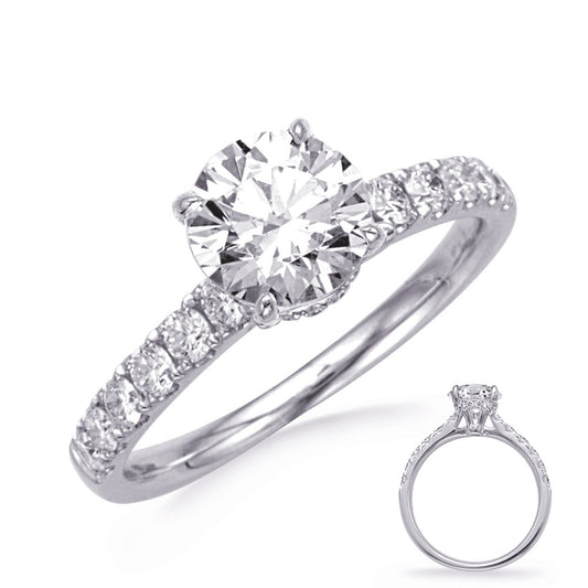 This Engagement Ring  is available in 14K White Gold. There are a total of 28 stones. There are Rounds with a total carat weight of 0.56 set in a Prong Set setting.
