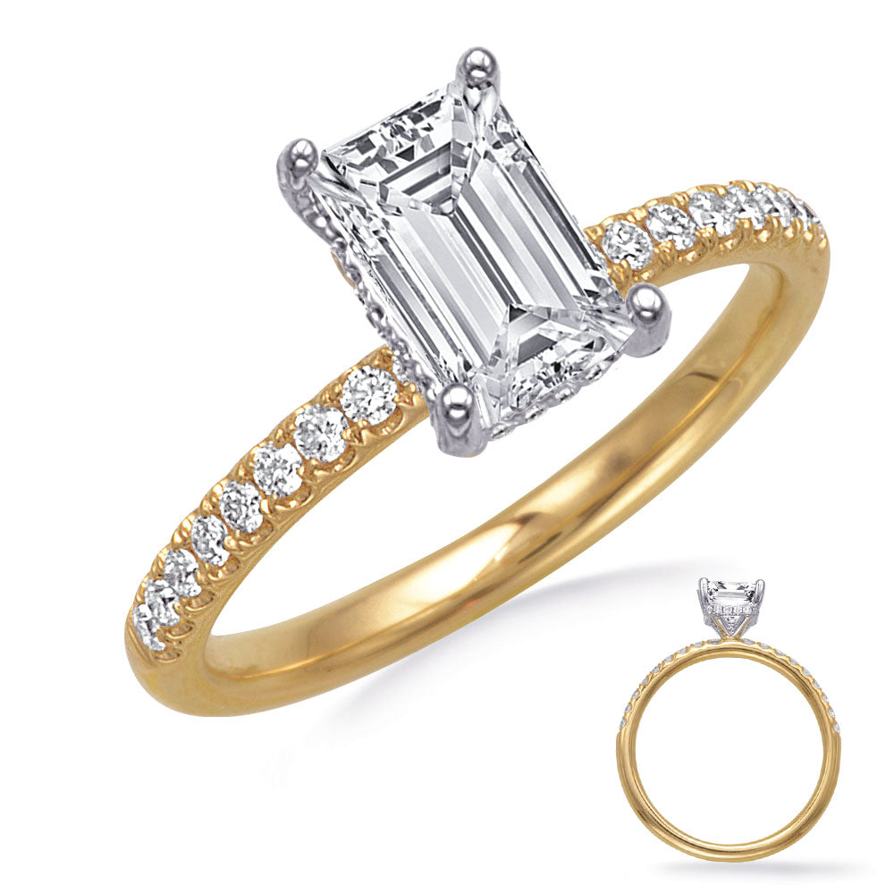 This Engagement Ring  is available in 14K Yellow & White Gold. There are a total of 46 stones. There are Rounds with a total carat weight of 0.42 set in a Prong Set setting.