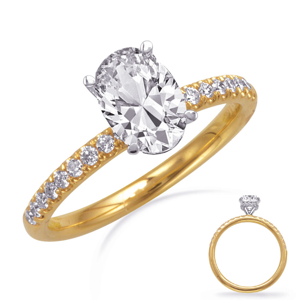 This Engagement Ring  is available in 14K Yellow & White Gold. There are a total of 42 stones. There are Rounds with a total carat weight of 0.42 set in a Prong Set setting.