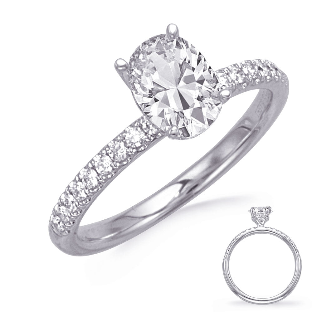 This Engagement Ring  is available in 14K White Gold. There are a total of 42 stones. There are Rounds with a total carat weight of 0.52 set in a Prong Set setting.