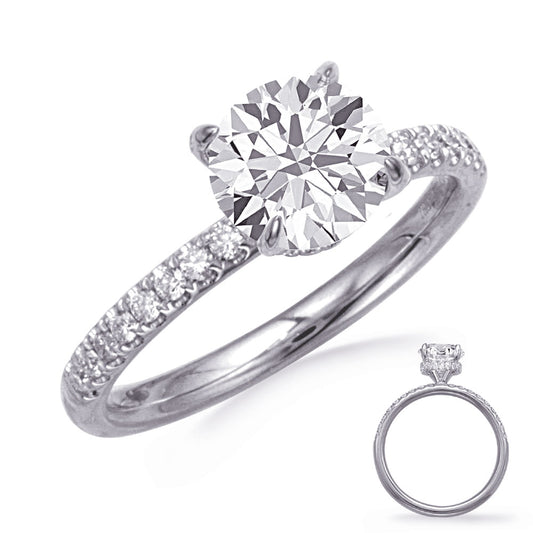 This Engagement Ring  is available in 14K White Gold. There are a total of 38 stones. There are Rounds with a total carat weight of 0.28 set in a Prong Set setting.