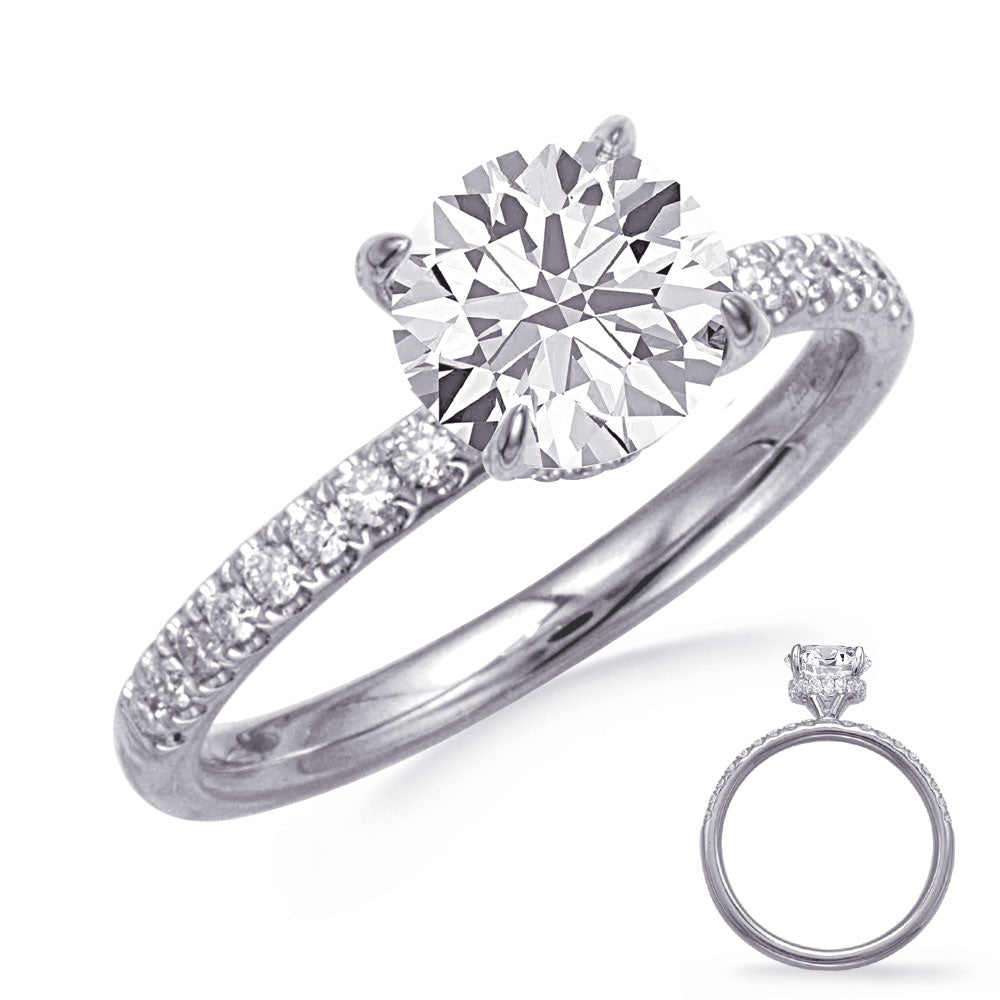 This Engagement Ring  is available in 14K White Gold. There are a total of 38 stones. There are Rounds with a total carat weight of 0.28 set in a Prong Set setting.