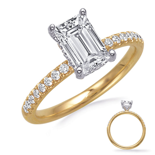 This Engagement Ring  is available in 14K Yellow & White Gold. There are a total of 42 stones. There are Rounds with a total carat weight of 0.26 set in a Prong Set setting.