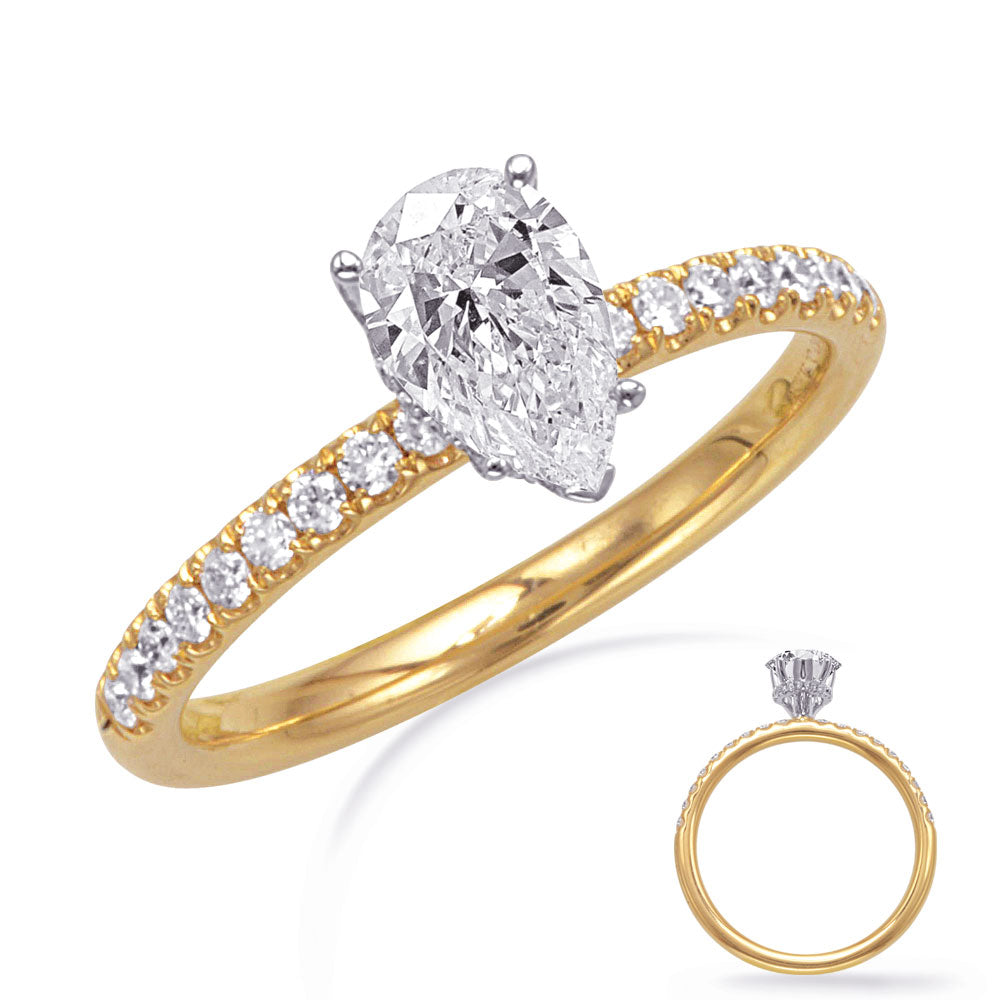 This Engagement Ring  is available in 14K Yellow & White Gold. There are a total of 37 stones. There are Rounds with a total carat weight of 0.27 set in a Prong Set setting.