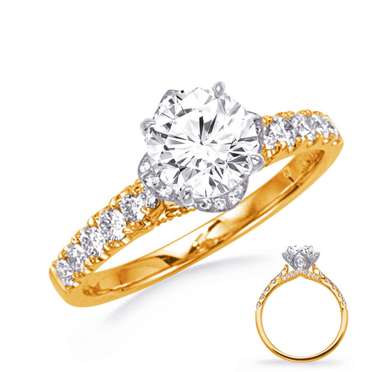 This Engagement Ring  is available in 14K Yellow & White Gold. There are a total of 46 stones. There are Rounds with a total carat weight of 0.43 set in a Micro Prong setting.