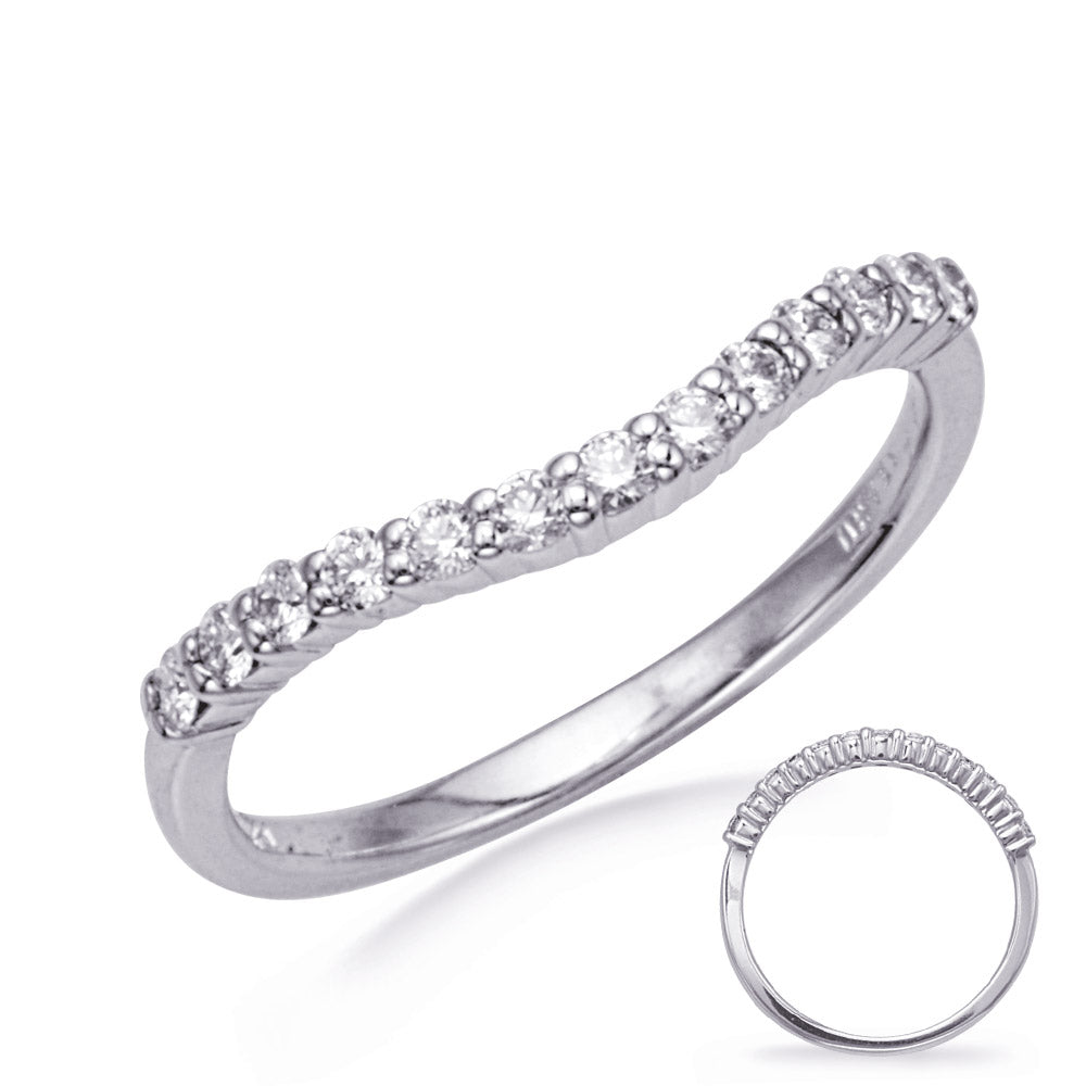 This Band is available in 14K White Gold. There are a total of 13 stones. There are Round with a total carat weight of 0.28 set in a  setting.