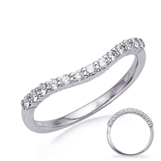 This Band is available in 14K White Gold. There are a total of 13 stones. There are Round with a total carat weight of 0.28 set in a  setting.