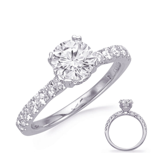 This Engagement Ring  is available in 14K White Gold. There are a total of 24 stones. There are Rounds with a total carat weight of 0.65 set in a Micro Prong|Prong Set setting.