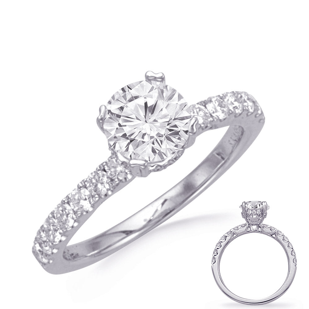 This Engagement Ring  is available in 14K White Gold. There are a total of 24 stones. There are Rounds with a total carat weight of 0.65 set in a Micro Prong|Prong Set setting.