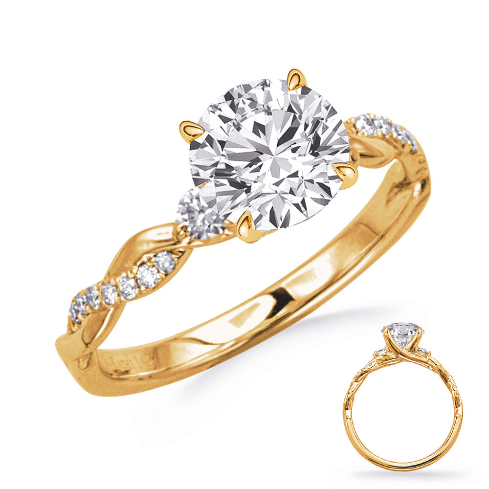 This Engagement Ring  is available in 14K Yellow Gold. There are a total of 18 stones. There are Rounds with a total carat weight of 0.28 set in a Micro Prong setting.