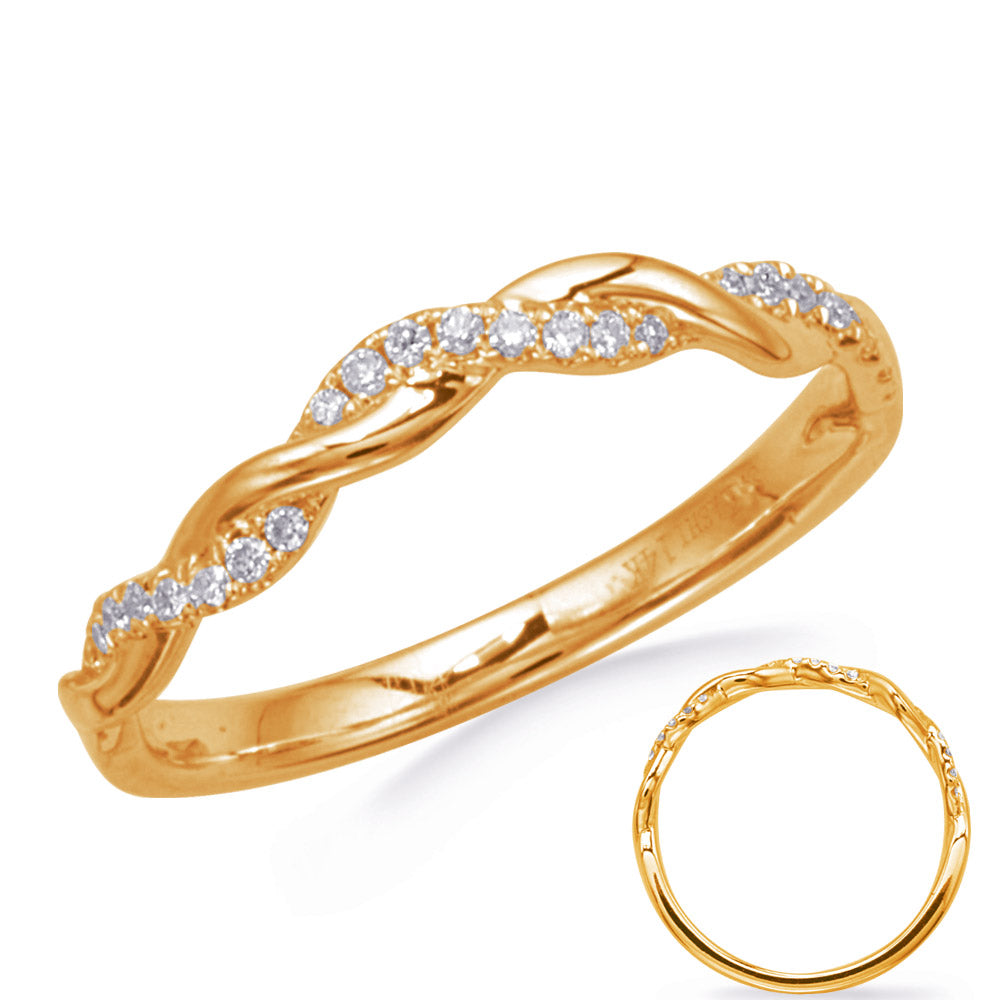 This Band is available in 14K Yellow Gold. There are a total of 24 stones. There are Round with a total carat weight of 0.11 set in a Micro Prong setting.