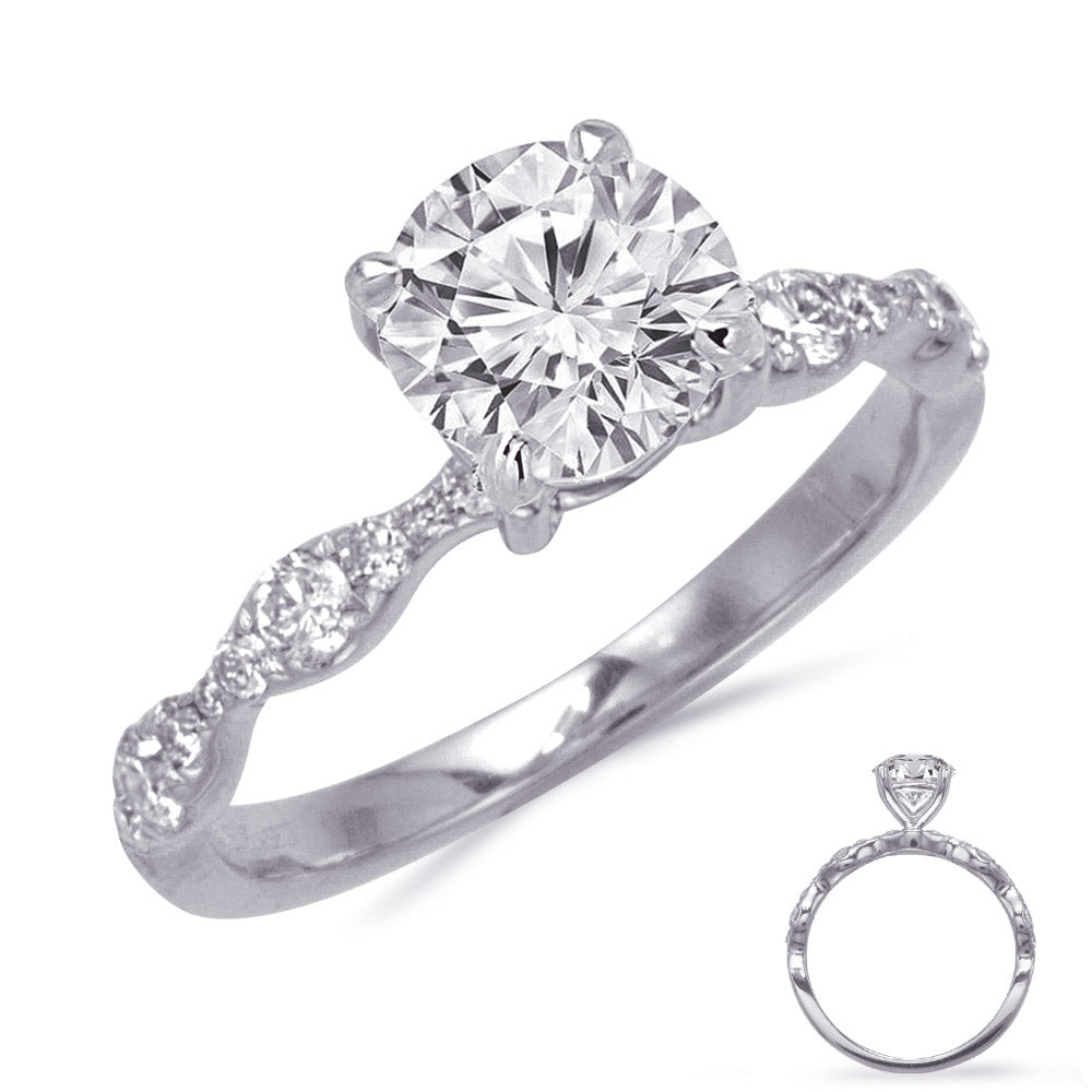 This Engagement Ring  is available in 14K White Gold. There are a total of 20 stones. There are Rounds with a total carat weight of 0.32 set in a Prong Set setting.