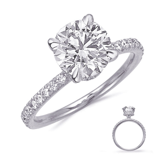 This Engagement Ring  is available in 14K White Gold. There are a total of 42 stones. There are Rounds with a total carat weight of 0.33 set in a Micro Prong setting.