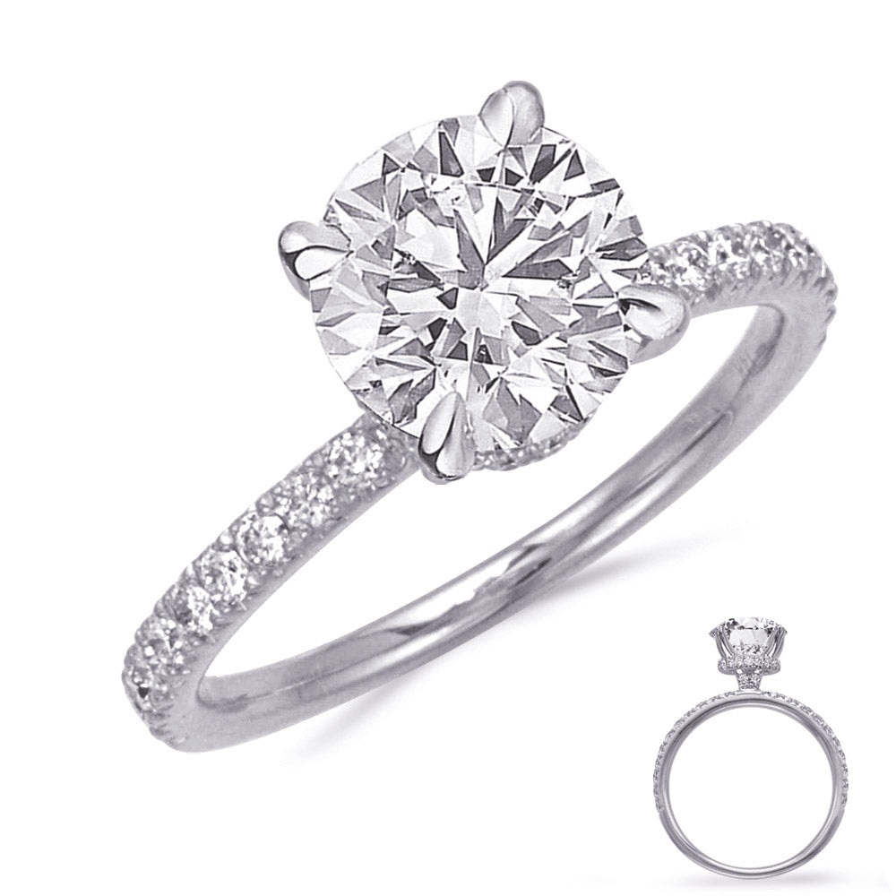 This Engagement Ring  is available in 14K White Gold. There are a total of 42 stones. There are Rounds with a total carat weight of 0.33 set in a Micro Prong setting.