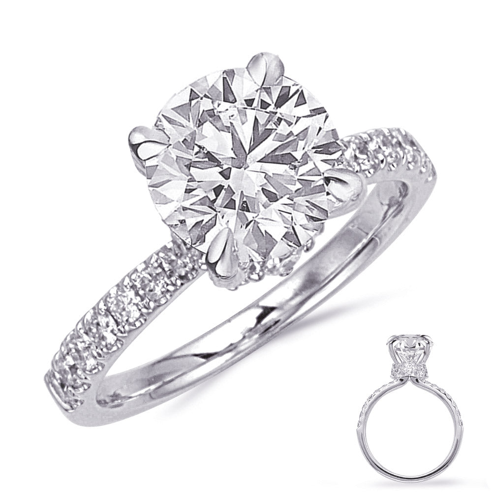 This Engagement Ring  is available in 14K White Gold. There are a total of 22 stones. There are Rounds with a total carat weight of 0.49 set in a Micro Prong setting.
