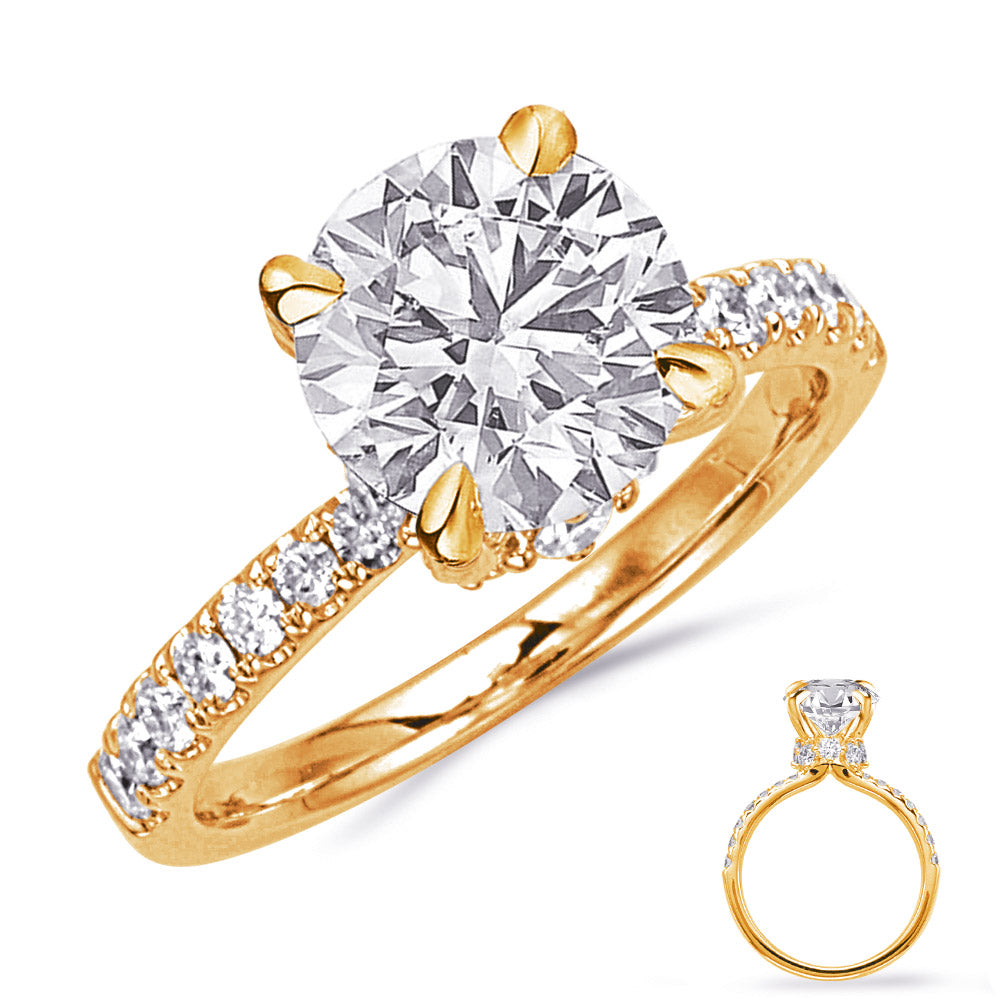 This Engagement Ring  is available in 14K Yellow Gold. There are a total of 22 stones. There are Rounds with a total carat weight of 0.49 set in a Micro Prong setting.