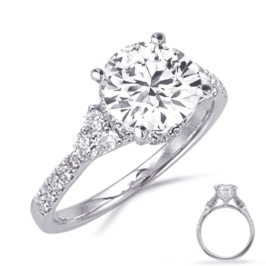 This Engagement Ring  is available in 14K White Gold. There are a total of 44 stones. There are Rounds with a total carat weight of 0.52 set in a Prong Set setting.