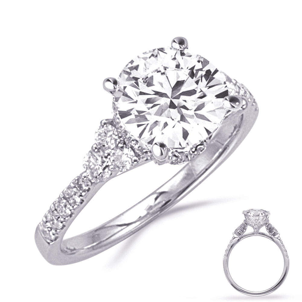 This Engagement Ring  is available in 14K White Gold. There are a total of 44 stones. There are Rounds with a total carat weight of 0.52 set in a Prong Set setting.