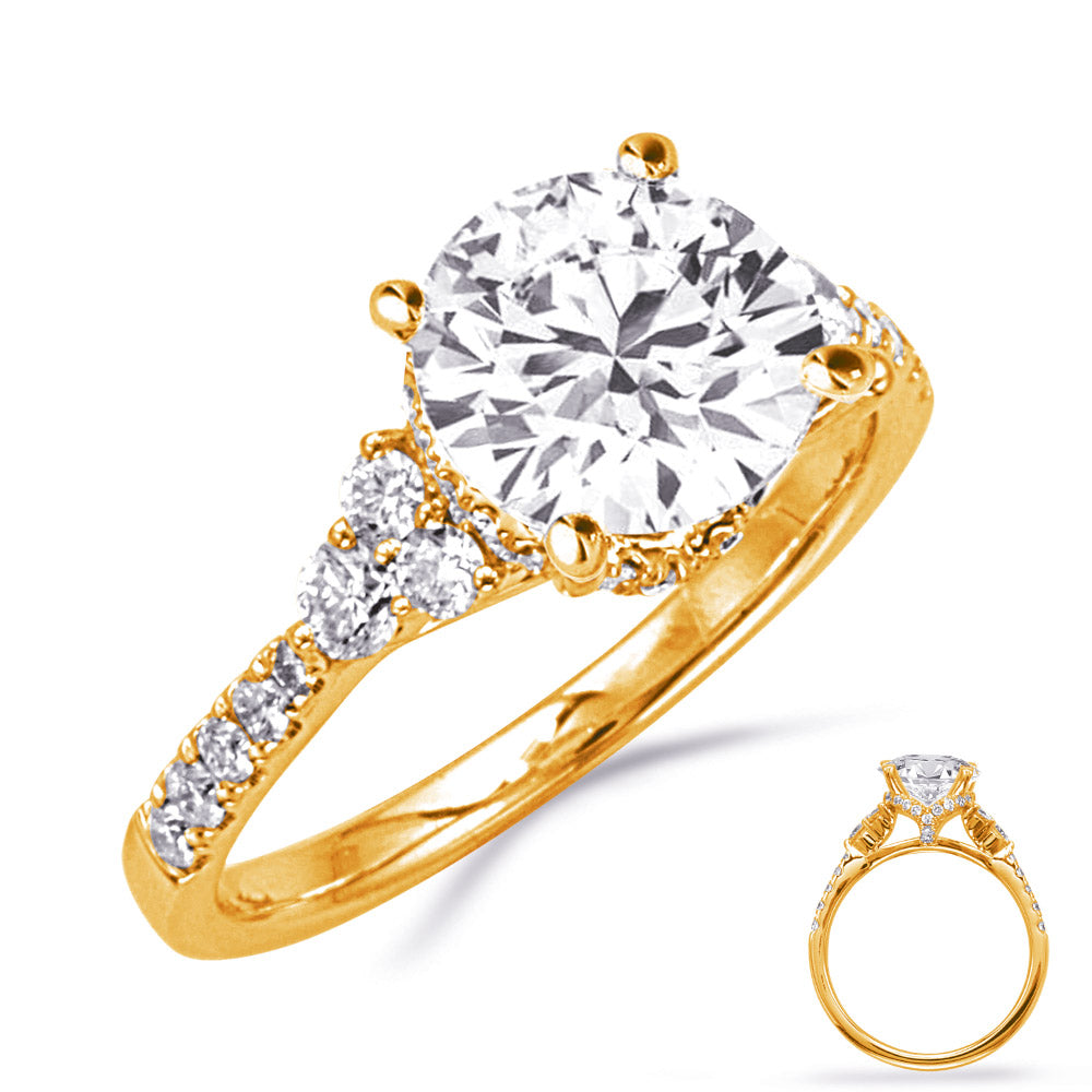 This Engagement Ring  is available in 14K Yellow Gold. There are a total of 44 stones. There are Rounds with a total carat weight of 0.52 set in a Prong Set setting.