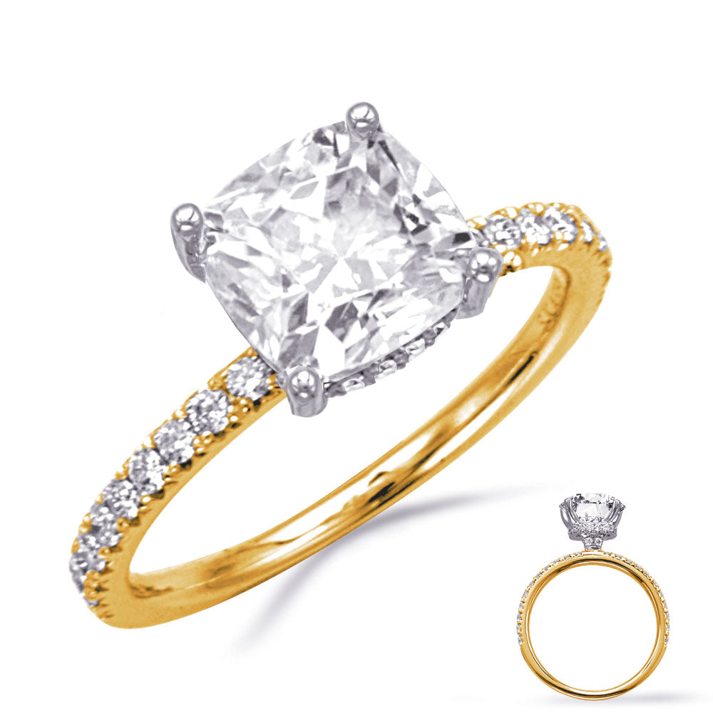 This Engagement Ring  is available in 14K Yellow & White Gold. There are a total of 46 stones. There are Rounds with a total carat weight of 0.41 set in a Micro Prong setting.
