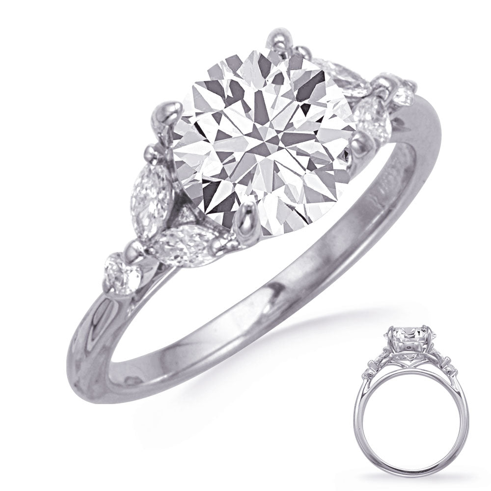 This Engagement Ring  is available in 14K White Gold. There are a total of 6 stones. There are Marquise with a total carat weight of 0.24 set in a  setting.There are Rounds stones with a total carat weight of 0.06 set in a .